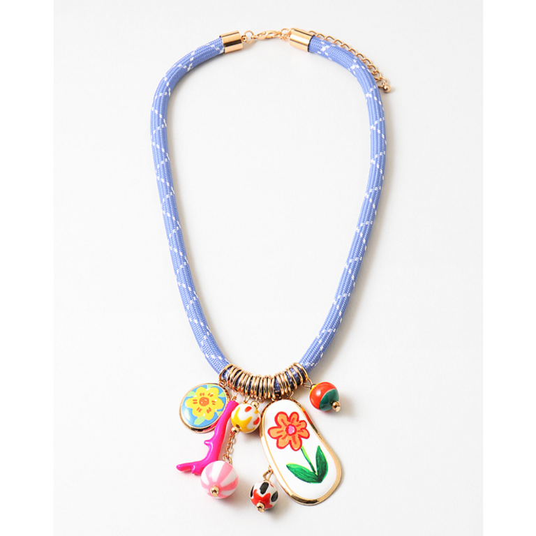 Blue Suede Jewels Corded Necklace with Summer Charms