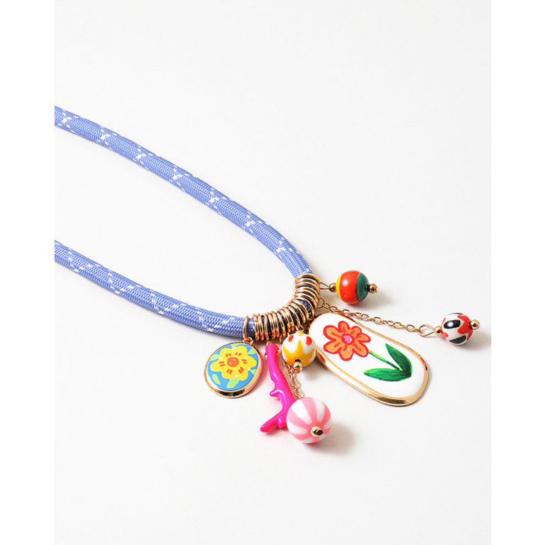 Blue Suede Jewels Corded Necklace with Summer Charms