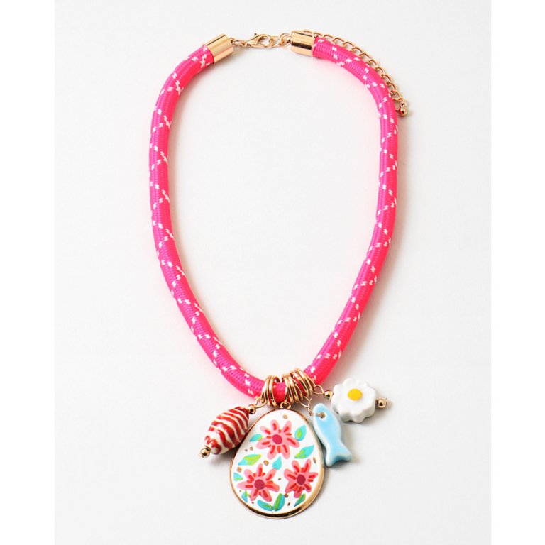 Blue Suede Jewels Corded Necklace with Summer Charms