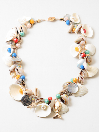 Blue Suede Jewels Seashell Beaded Statement Necklace