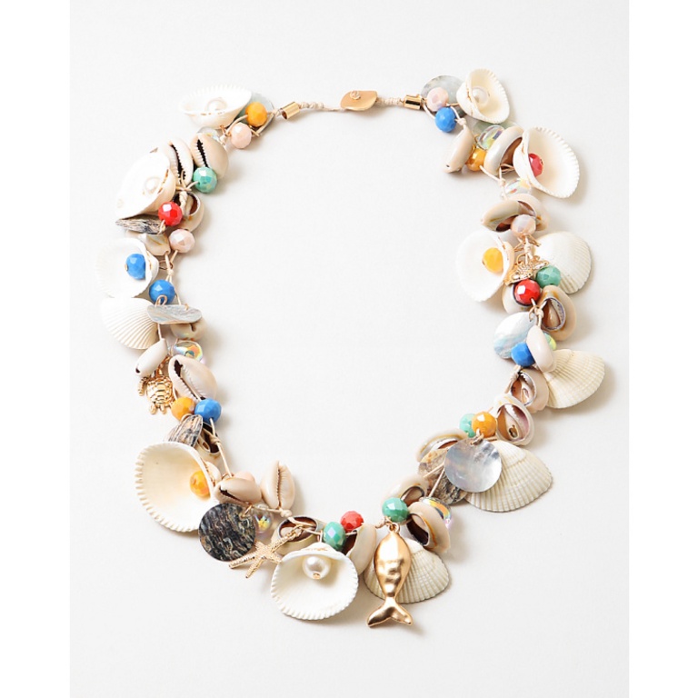 Blue Suede Jewels Seashell Beaded Statement Necklace