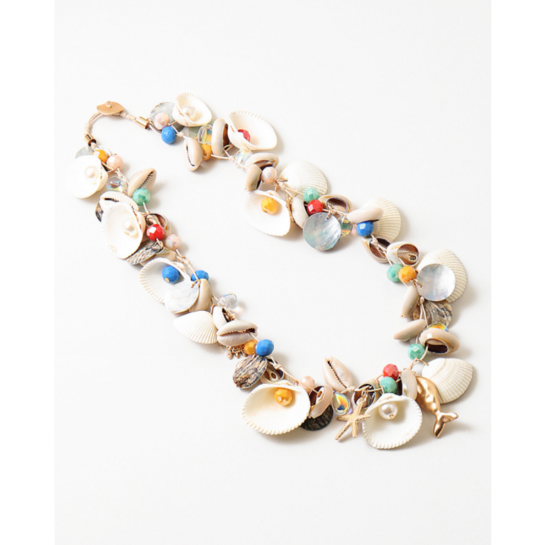 Blue Suede Jewels Seashell Beaded Statement Necklace