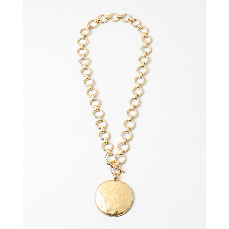 Blue Suede Jewels Statement Hammered Pendant Necklace