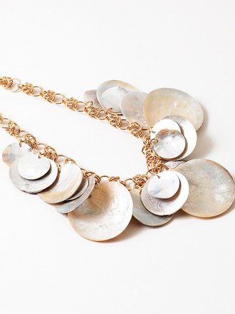 Blue Suede Jewels Layered Shell Statement Necklace