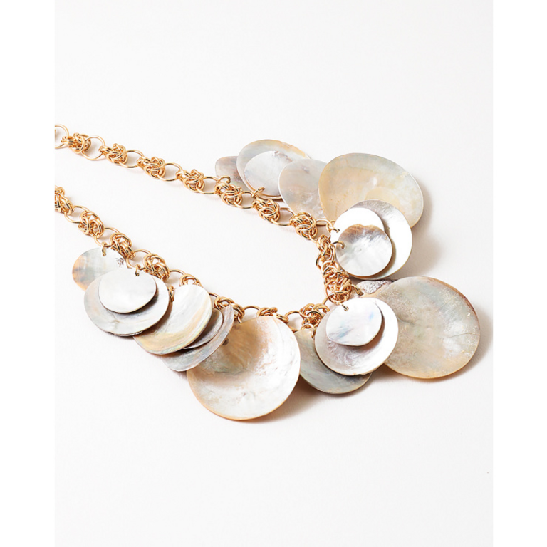 Blue Suede Jewels Layered Shell Statement Necklace