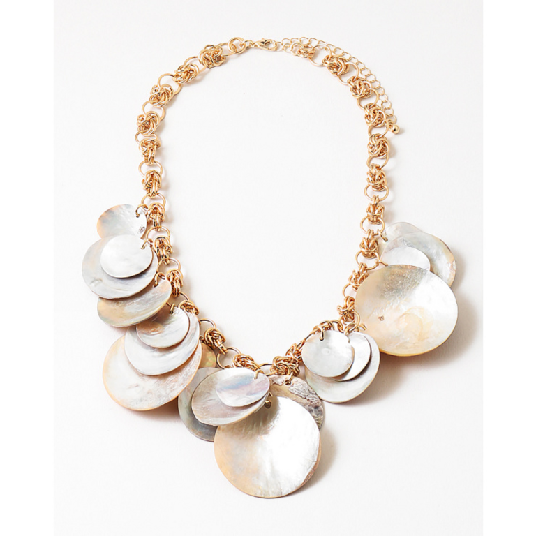 Blue Suede Jewels Layered Shell Statement Necklace