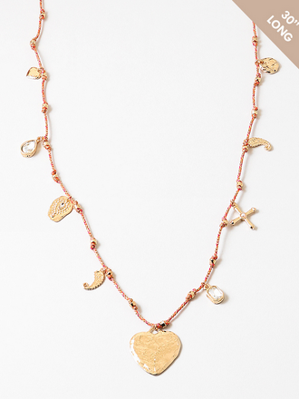 Blue Suede Jewels Charm Necklace on Delicate Cord