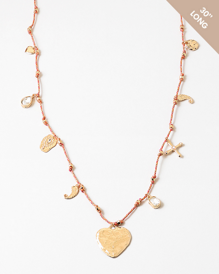 Blue Suede Jewels Charm Necklace on Delicate Cord