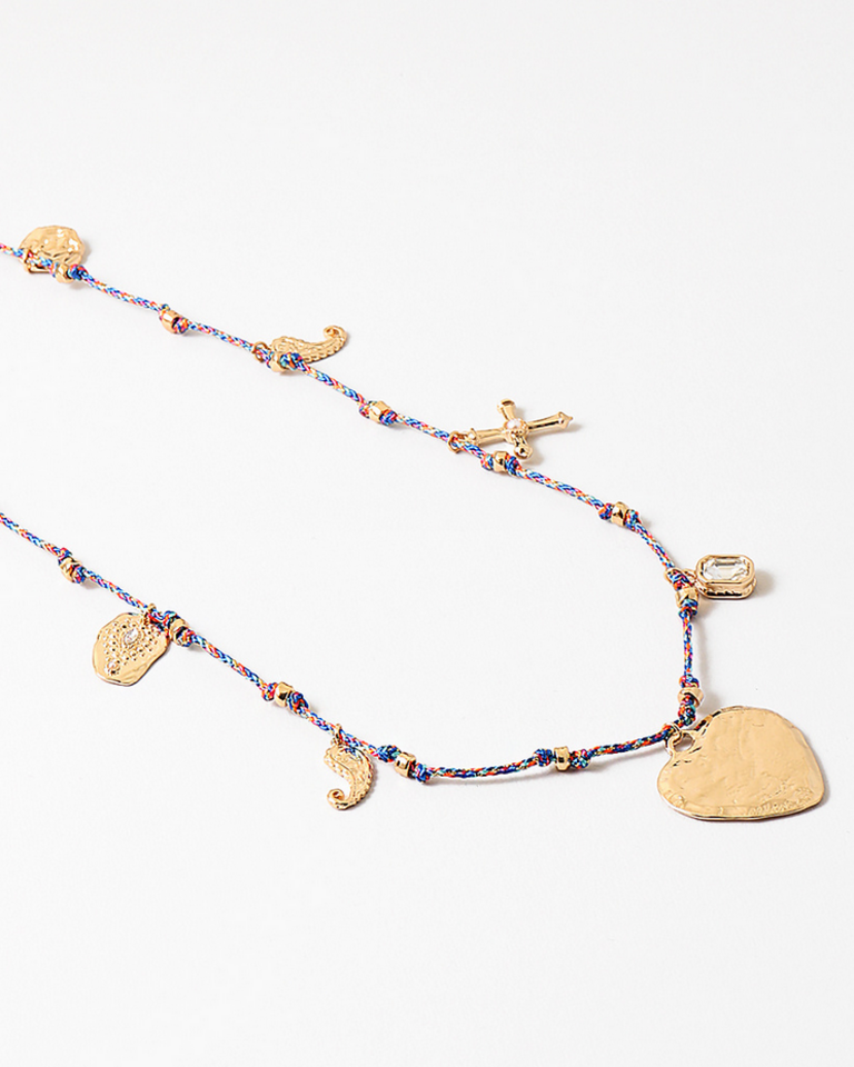 Blue Suede Jewels Charm Necklace on Delicate Cord