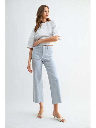 Mica Denim High-Rise Wide Leg Crop Raw Hem Jeans – Engineer Stripe