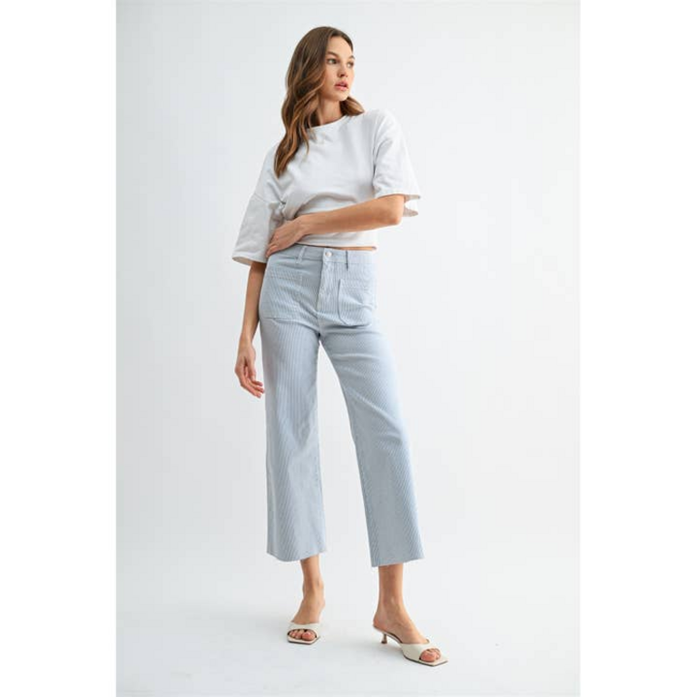 Mica Denim High-Rise Wide Leg Crop Raw Hem Jeans – Engineer Stripe