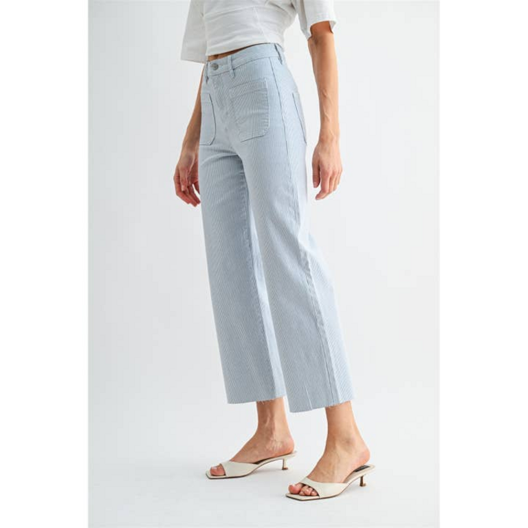 Mica Denim High-Rise Wide Leg Crop Raw Hem Jeans – Engineer Stripe