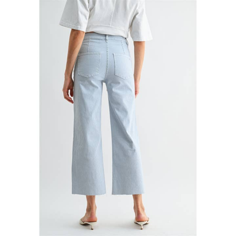 Mica Denim High-Rise Wide Leg Crop Raw Hem Jeans – Engineer Stripe