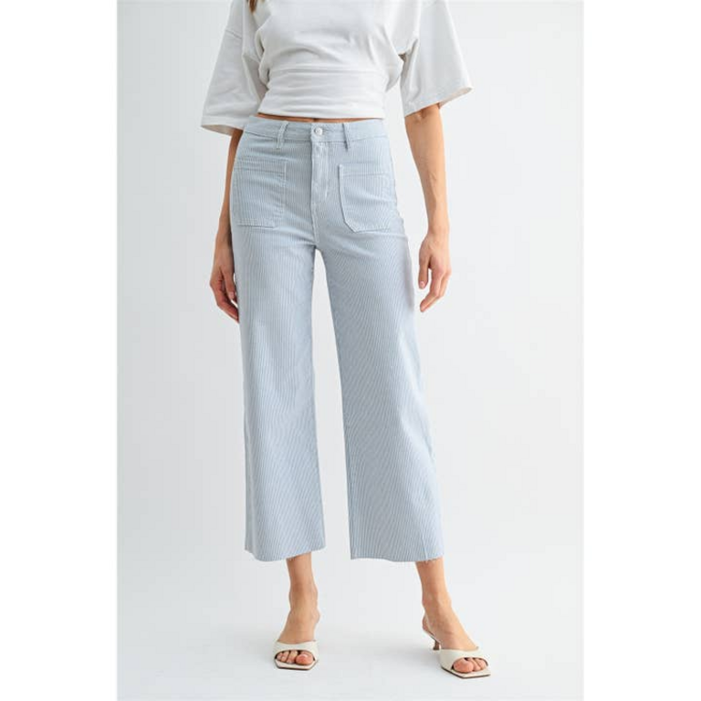 Mica Denim High-Rise Wide Leg Crop Raw Hem Jeans – Engineer Stripe