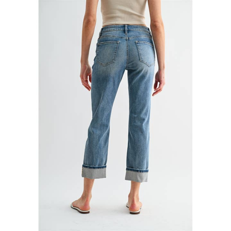 Mica Denim Mid-Rise Straight Crop Cuffed Hem JEans