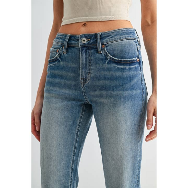 Mica Denim Mid-Rise Straight Crop Cuffed Hem JEans