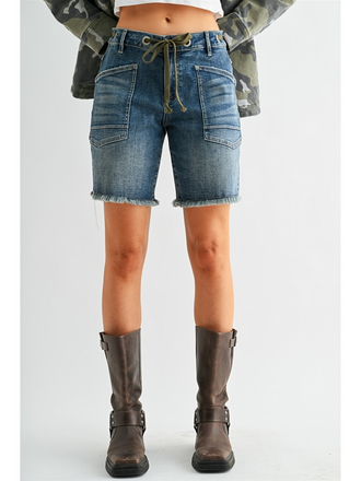 Mica Denim Boat Shorts with Rope Tie Waist