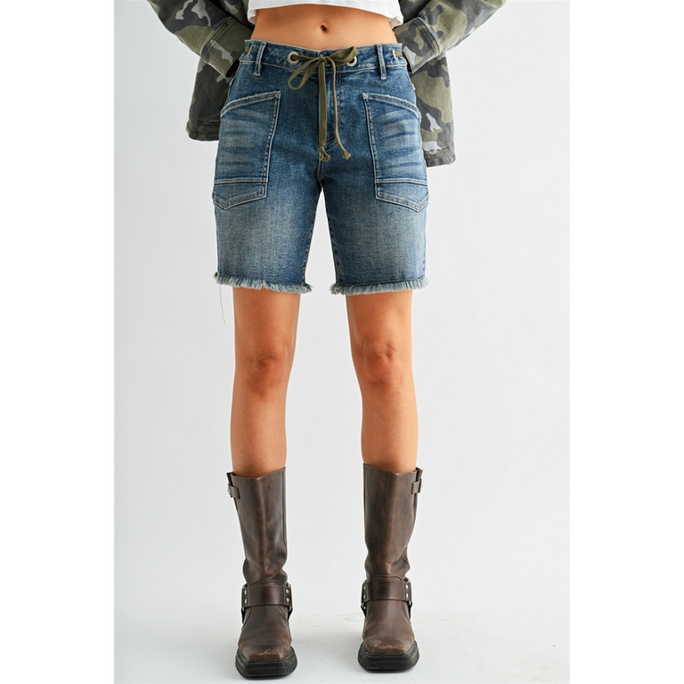 Mica Denim Boat Shorts with Rope Tie Waist