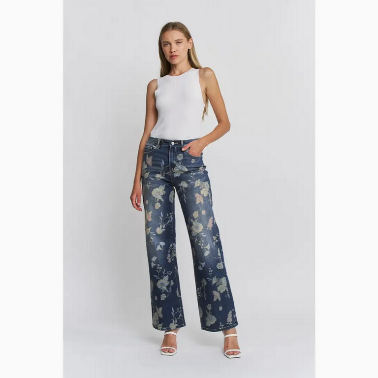 Mica Denim High Rise Wide Leg Floral Jeans