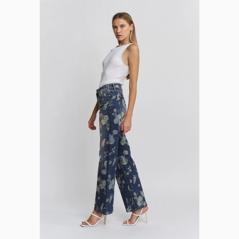Mica Denim High Rise Wide Leg Floral Jeans