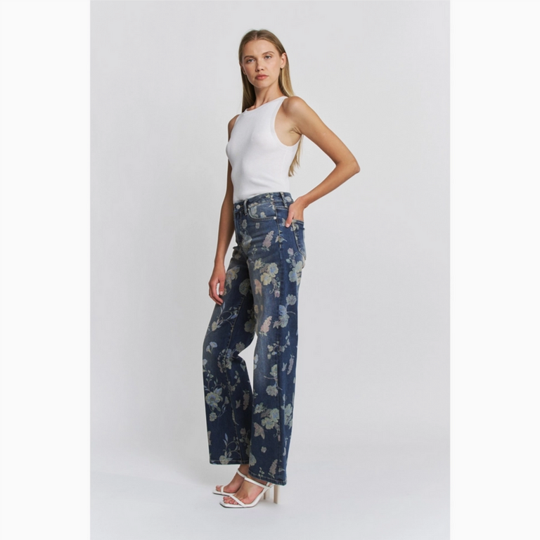 Mica Denim High Rise Wide Leg Floral Jeans