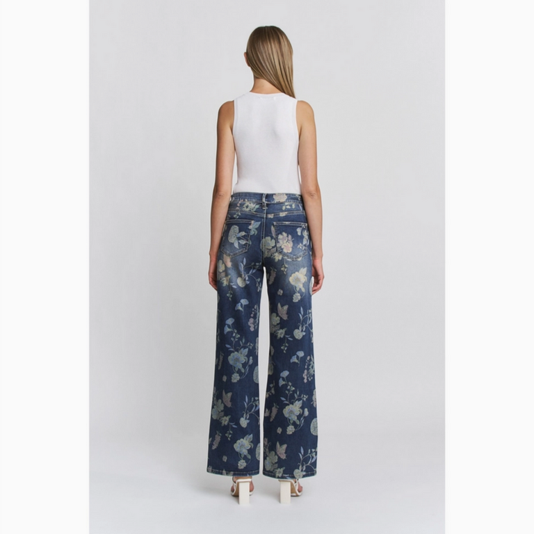 Mica Denim High Rise Wide Leg Floral Jeans