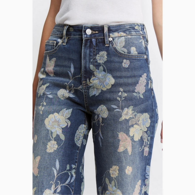 Mica Denim High Rise Wide Leg Floral Jeans