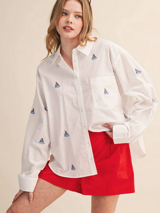& Merci Sailboat Embroidered Button Down Shirt