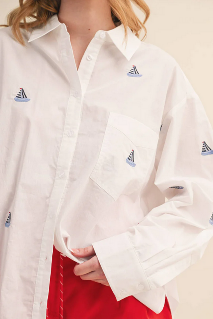 & Merci Sailboat Embroidered Button Down Shirt