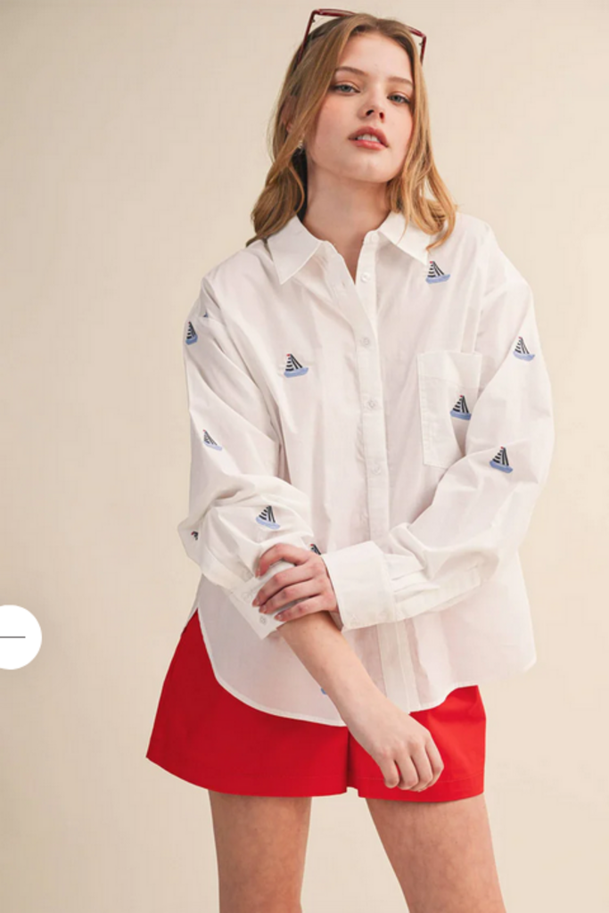 & Merci Sailboat Embroidered Button Down Shirt