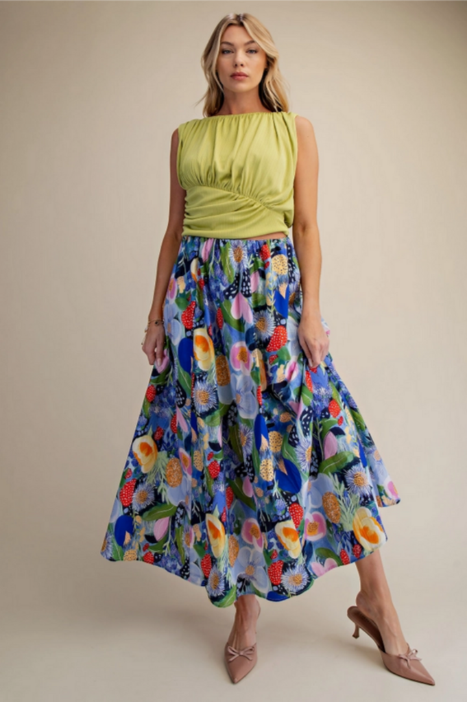 Glam Colorful Floral Midi Skirt