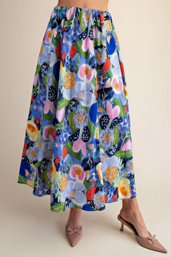 Glam Colorful Floral Midi Skirt