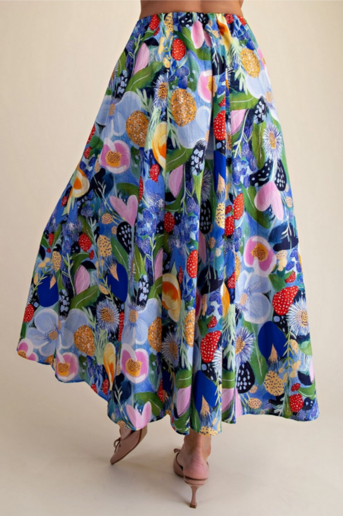 Glam Colorful Floral Midi Skirt