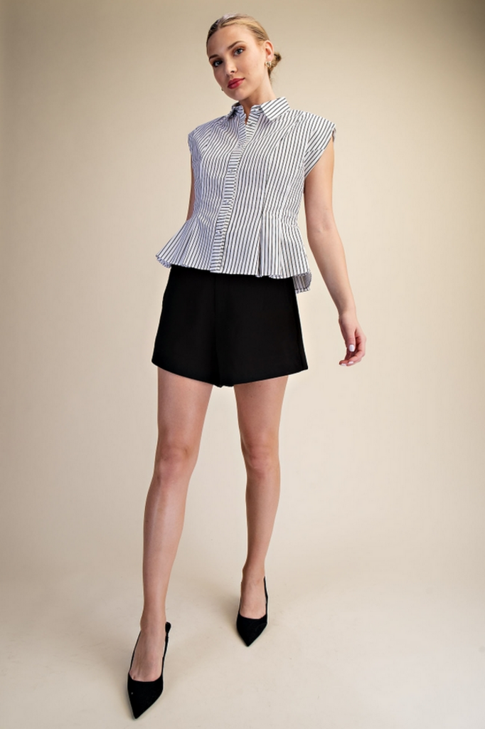 Glam Sleeveless Button Down Pintuck Shirt