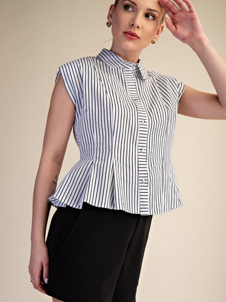 Glam Sleeveless Button Down Pintuck Shirt