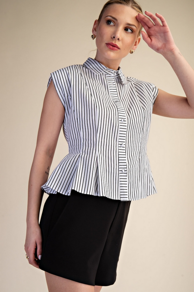 Glam Sleeveless Button Down Pintuck Shirt