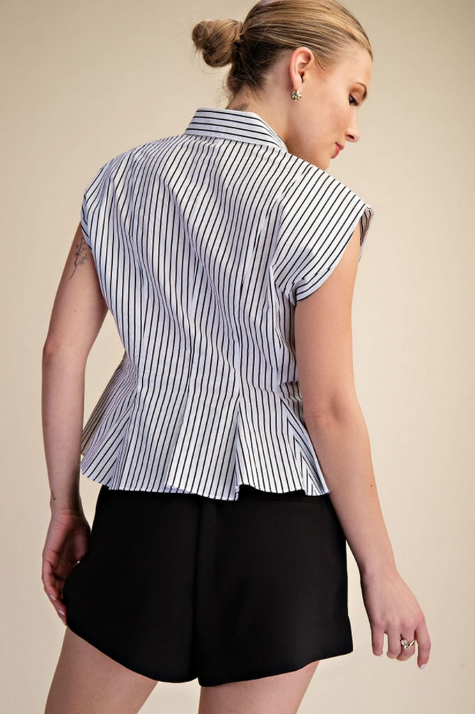 Glam Sleeveless Button Down Pintuck Shirt