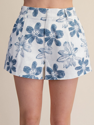 Glam Floral High Waist Shorts with Elastic Back Waistband