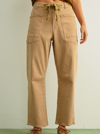 Miou Muse Striped Washed Barrel Pants with Belt