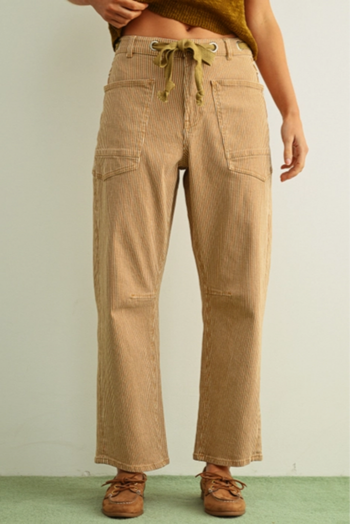 Miou Muse Striped Washed Barrel Pants with Belt