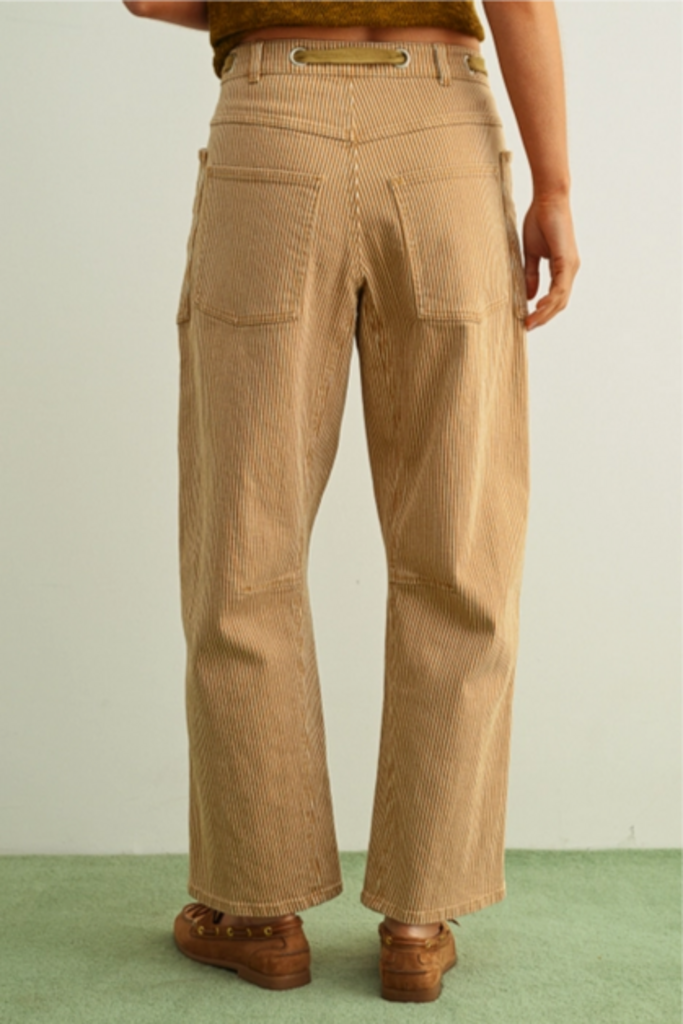 Miou Muse Striped Washed Barrel Pants with Belt