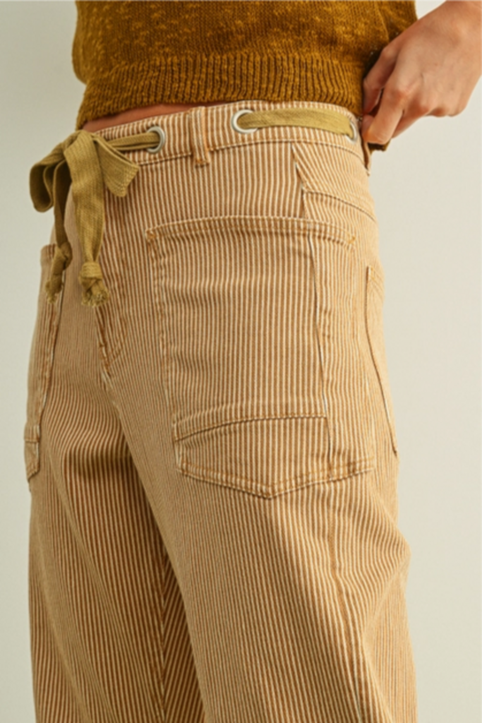 Miou Muse Striped Washed Barrel Pants with Belt