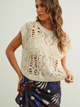 Miou Muse Openwork Crochet Sweater Top