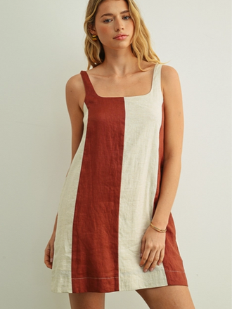 Miou Muse Riviera Linen Colorblock Mini Dress
