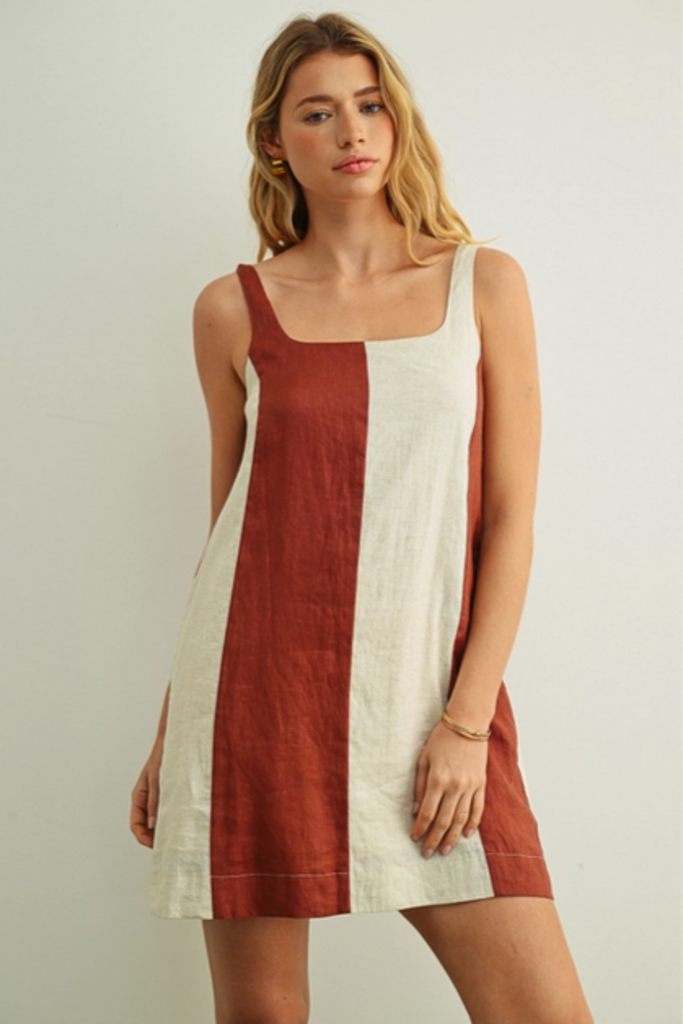 Miou Muse Color Block Linen Mini Dress