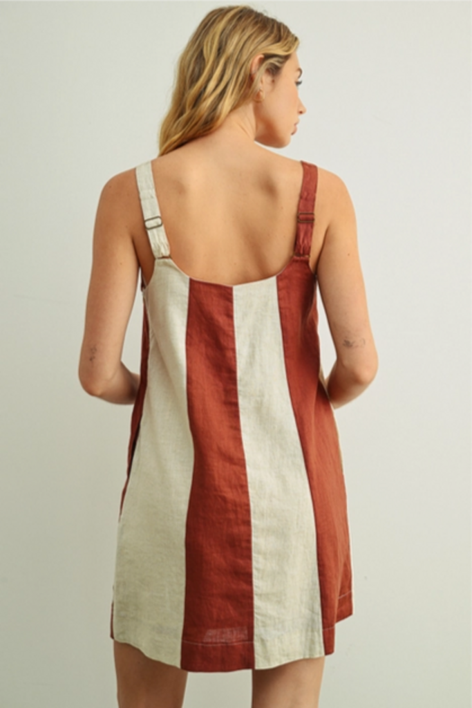 Miou Muse Color Block Linen Mini Dress