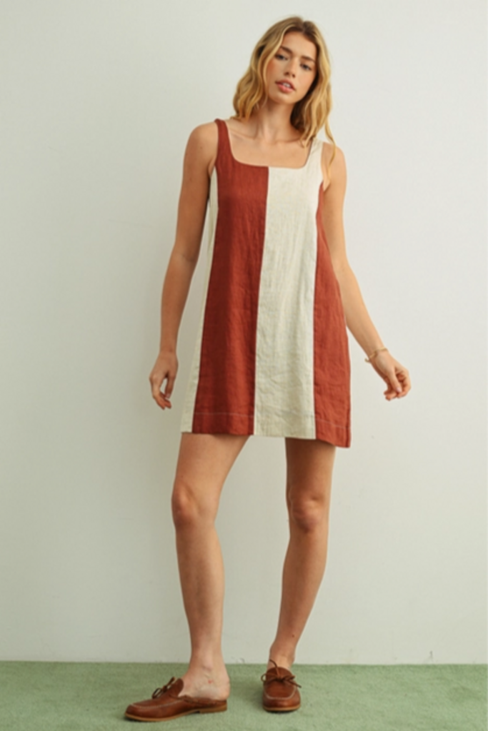Miou Muse Color Block Linen Mini Dress