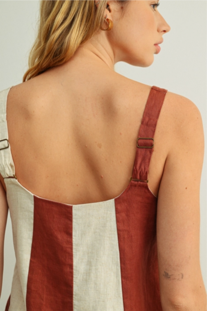 Miou Muse Color Block Linen Mini Dress