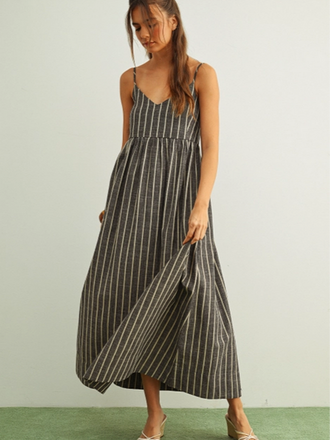 Miou Muse Coastal Stripe Linen Blend Maxi Dress