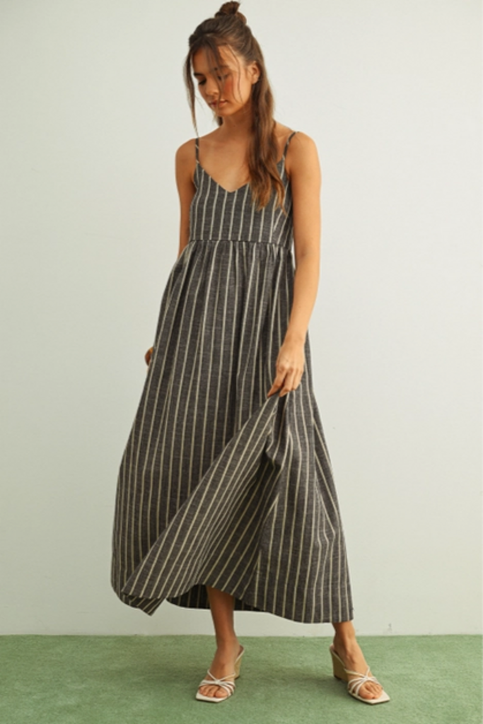 Miou Muse Coastal Stripe Linen Blend Maxi Dress